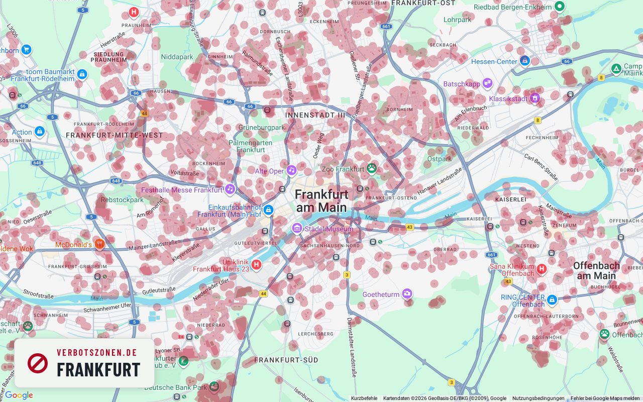 Bubatzkarte Frankfurt am Main – Übersicht der Cannabis-Verbotszonen in Frankfurt am Main