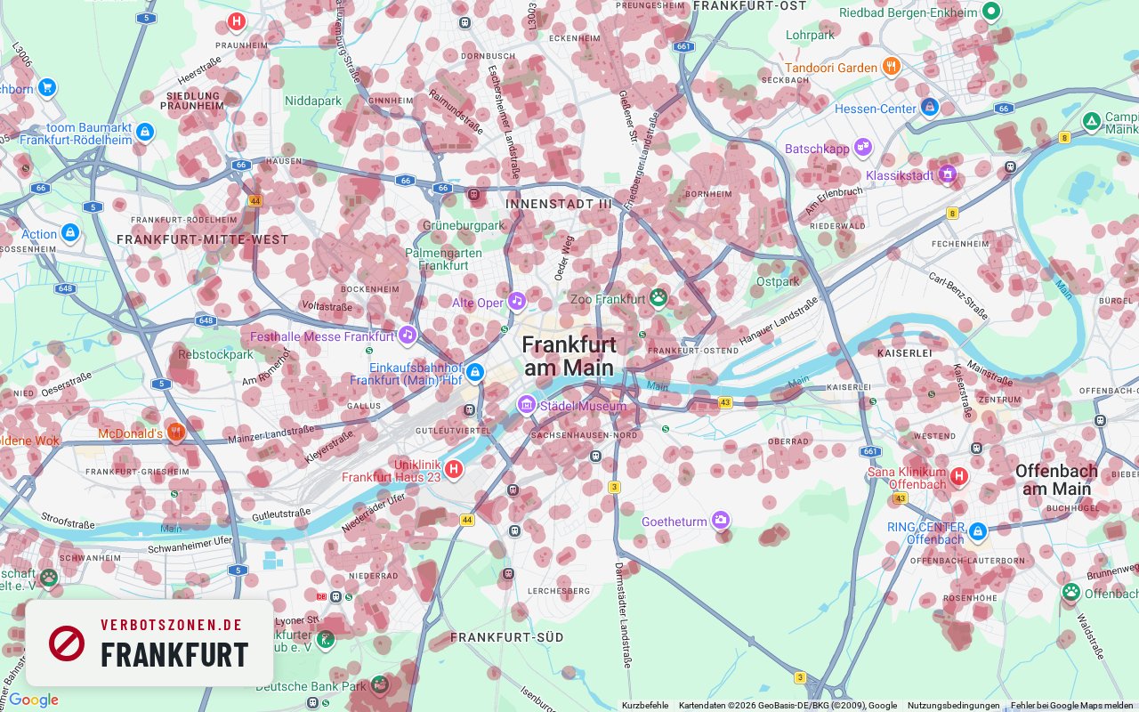 Bubatzkarte Frankfurt am Main – Übersicht der Cannabis-Verbotszonen in Frankfurt am Main