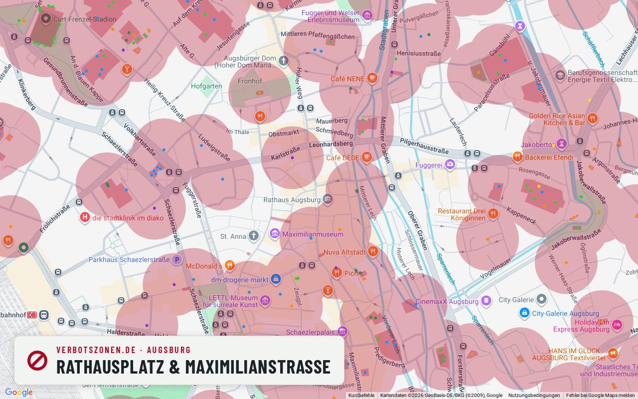 Bubatzkarte Augsburg: Cannabis-Verbotszonen rund um Rathausplatz & Maximilianstraße