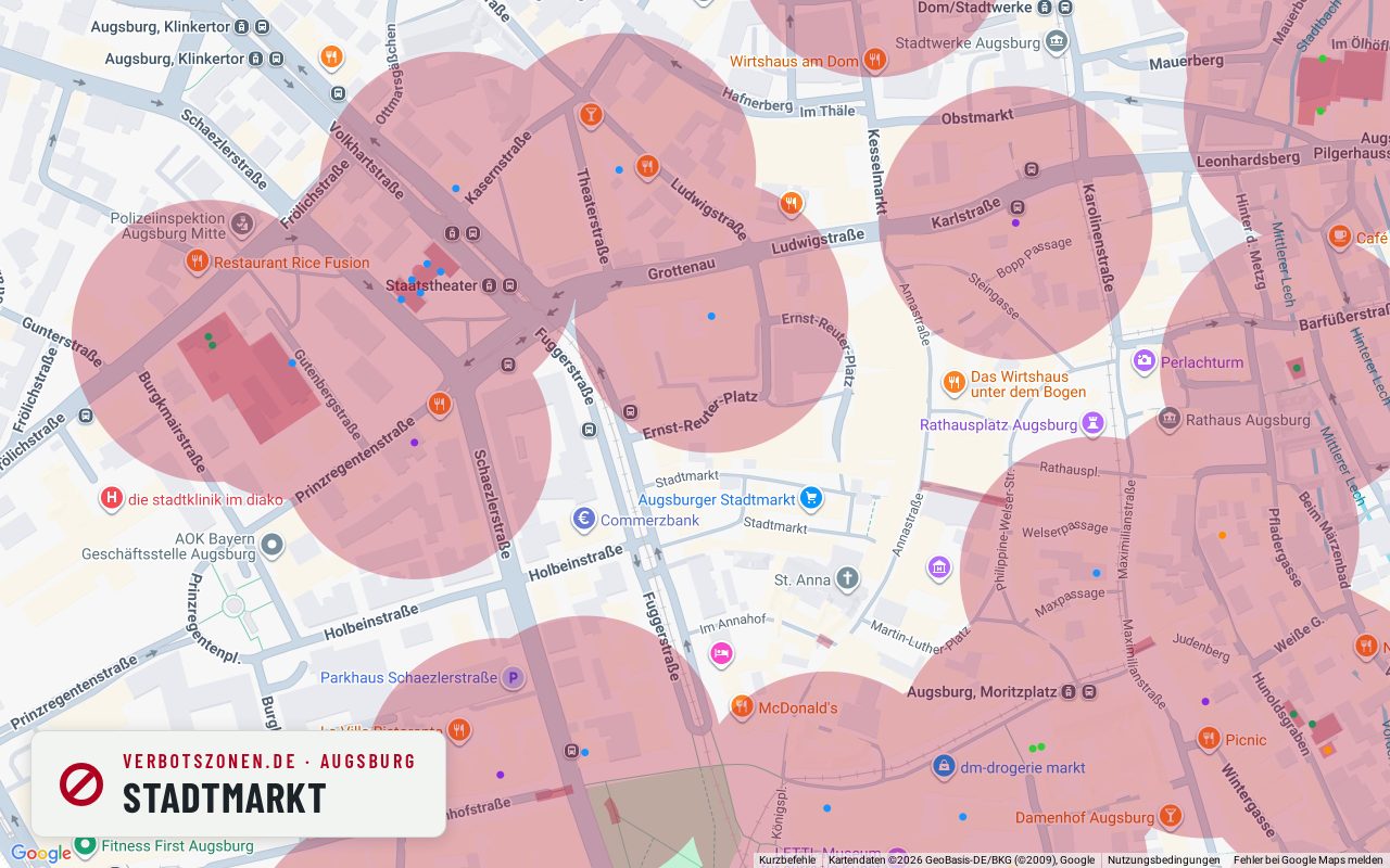 Bubatzkarte Augsburg: Cannabis-Verbotszonen rund um Stadtmarkt