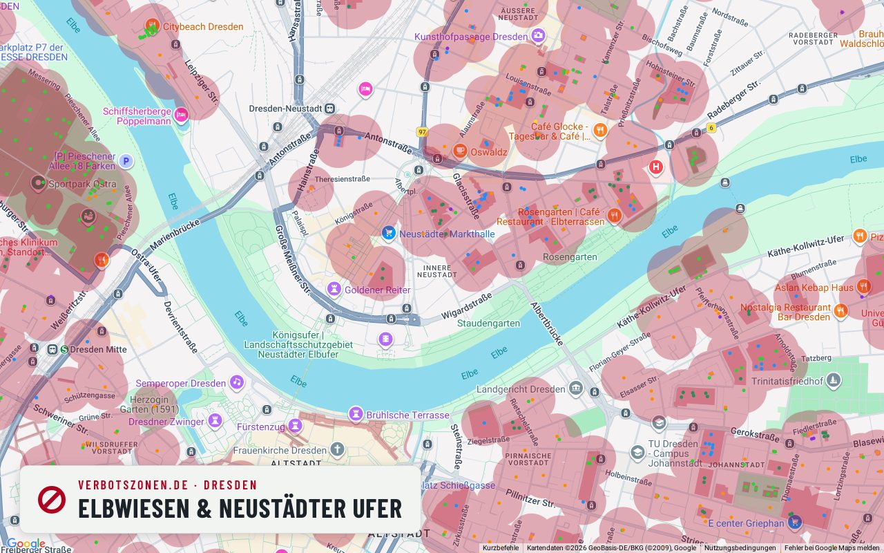 Bubatzkarte Dresden: Cannabis-Verbotszonen rund um Elbwiesen & Neustädter Ufer