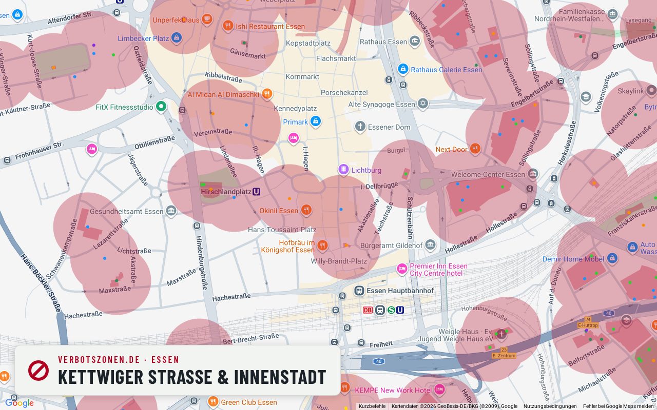 Bubatzkarte Essen: Cannabis-Verbotszonen rund um Kettwiger Straße & Innenstadt