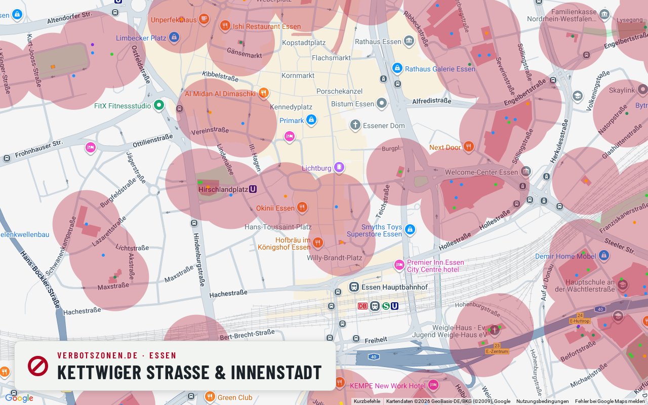 Bubatzkarte Essen: Cannabis-Verbotszonen rund um Kettwiger Straße & Innenstadt