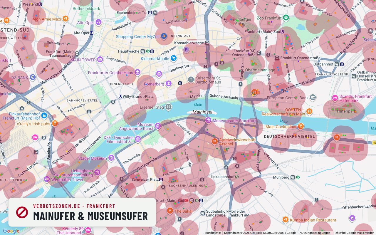 Bubatzkarte Frankfurt am Main: Cannabis-Verbotszonen rund um Mainufer & Museumsufer