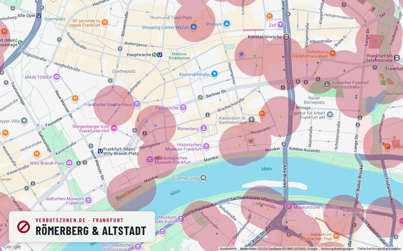 Bubatzkarte Frankfurt am Main: Cannabis-Verbotszonen rund um Römerberg & Altstadt