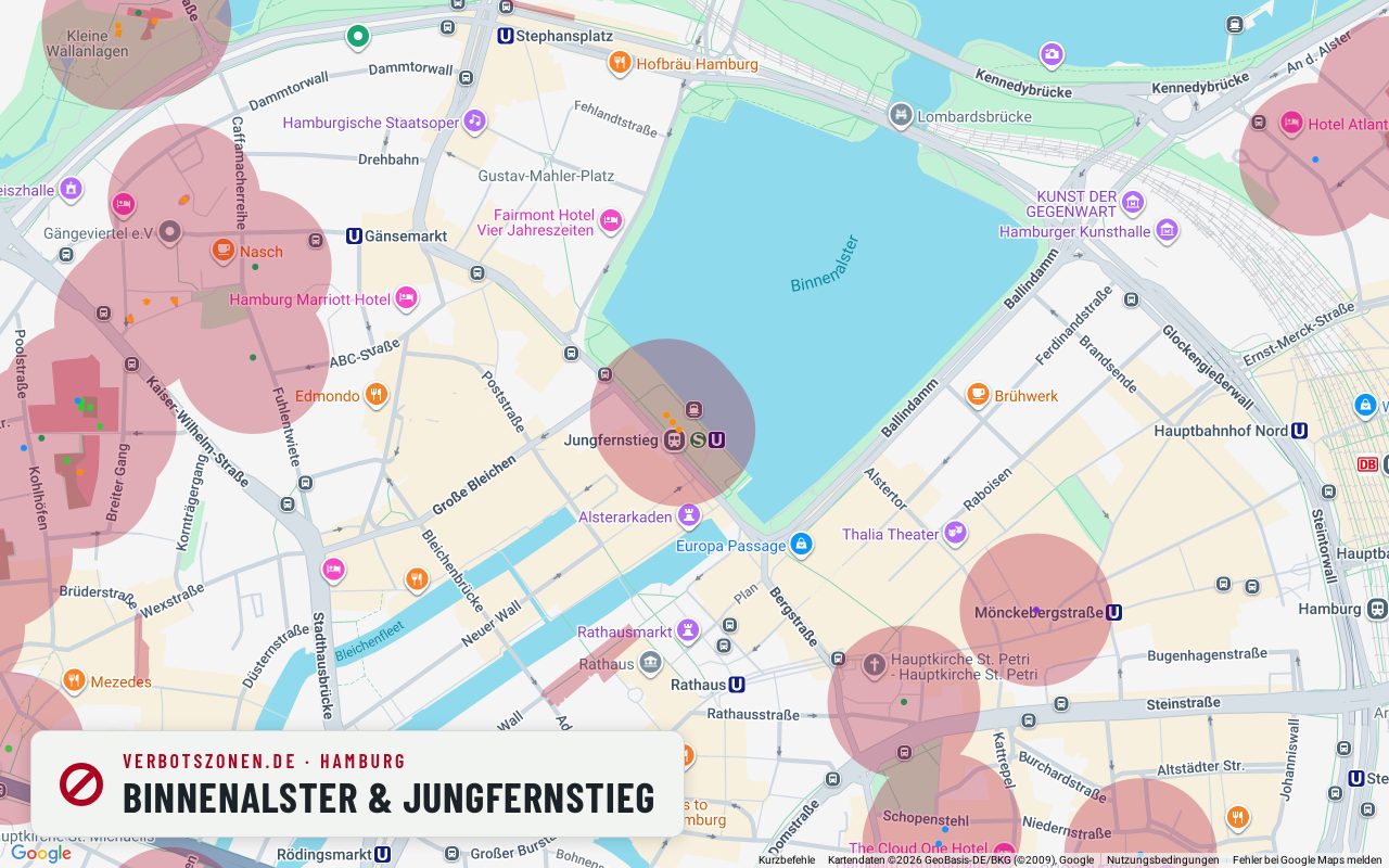 Bubatzkarte Hamburg: Cannabis-Verbotszonen rund um Binnenalster & Jungfernstieg