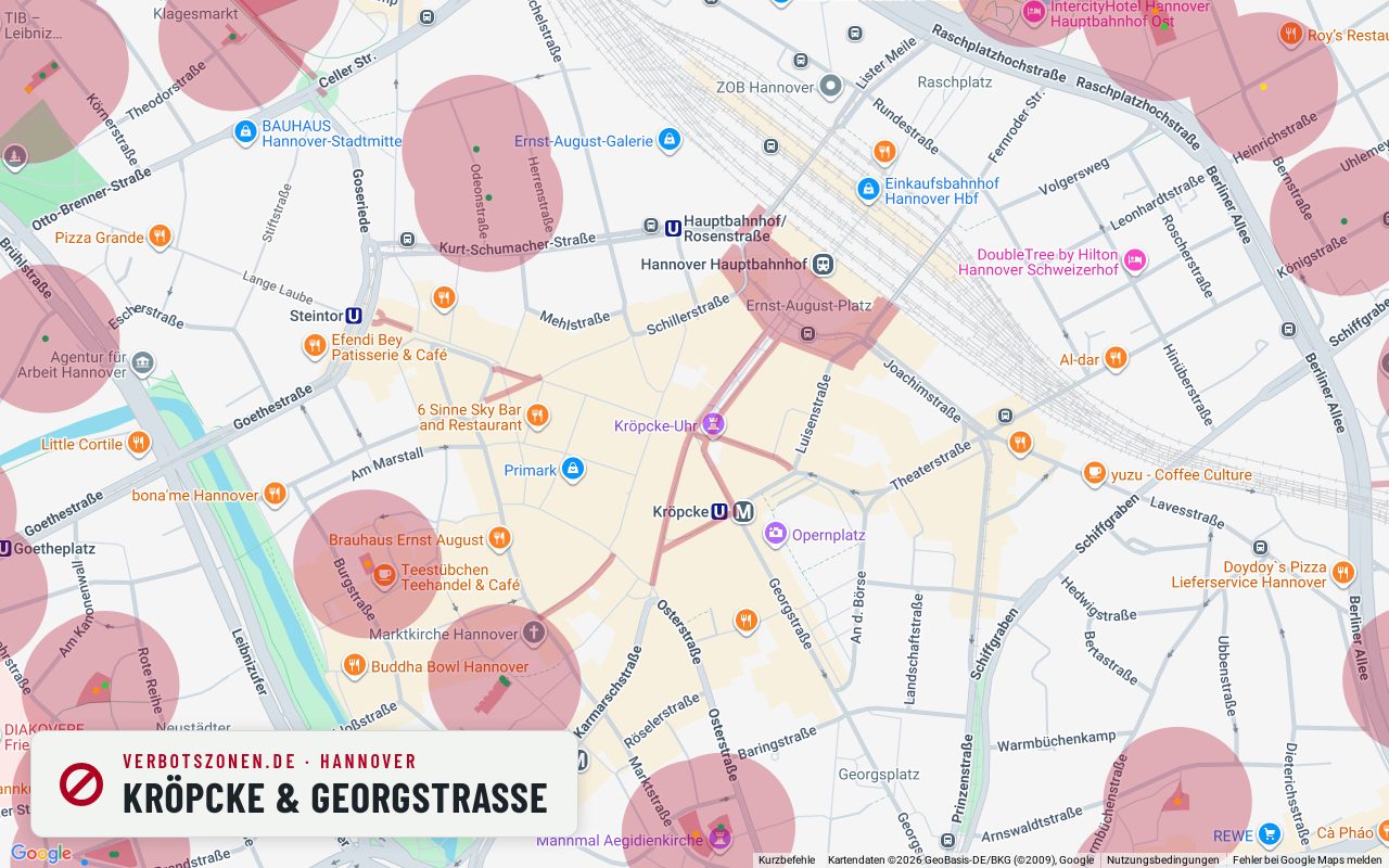 Bubatzkarte Hannover: Cannabis-Verbotszonen rund um Kröpcke & Georgstraße