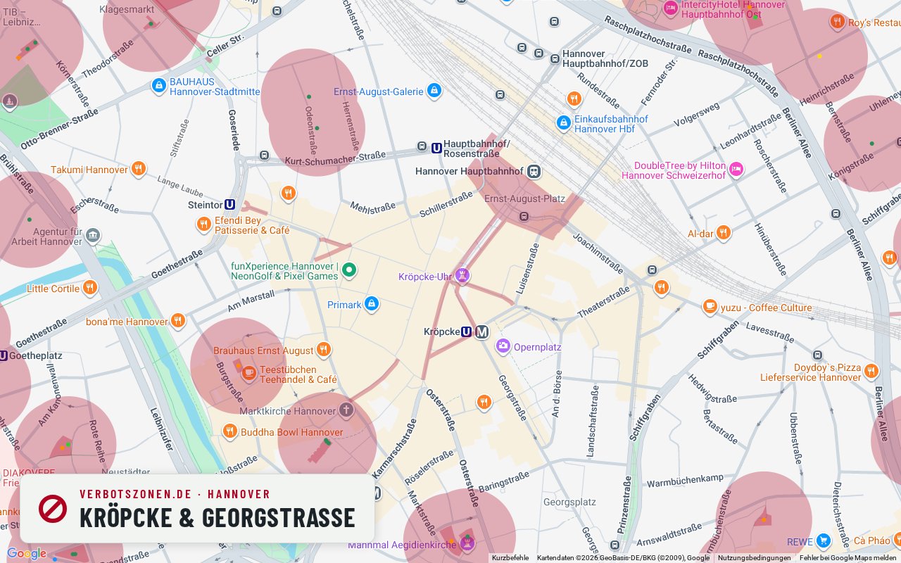 Bubatzkarte Hannover: Cannabis-Verbotszonen rund um Kröpcke & Georgstraße