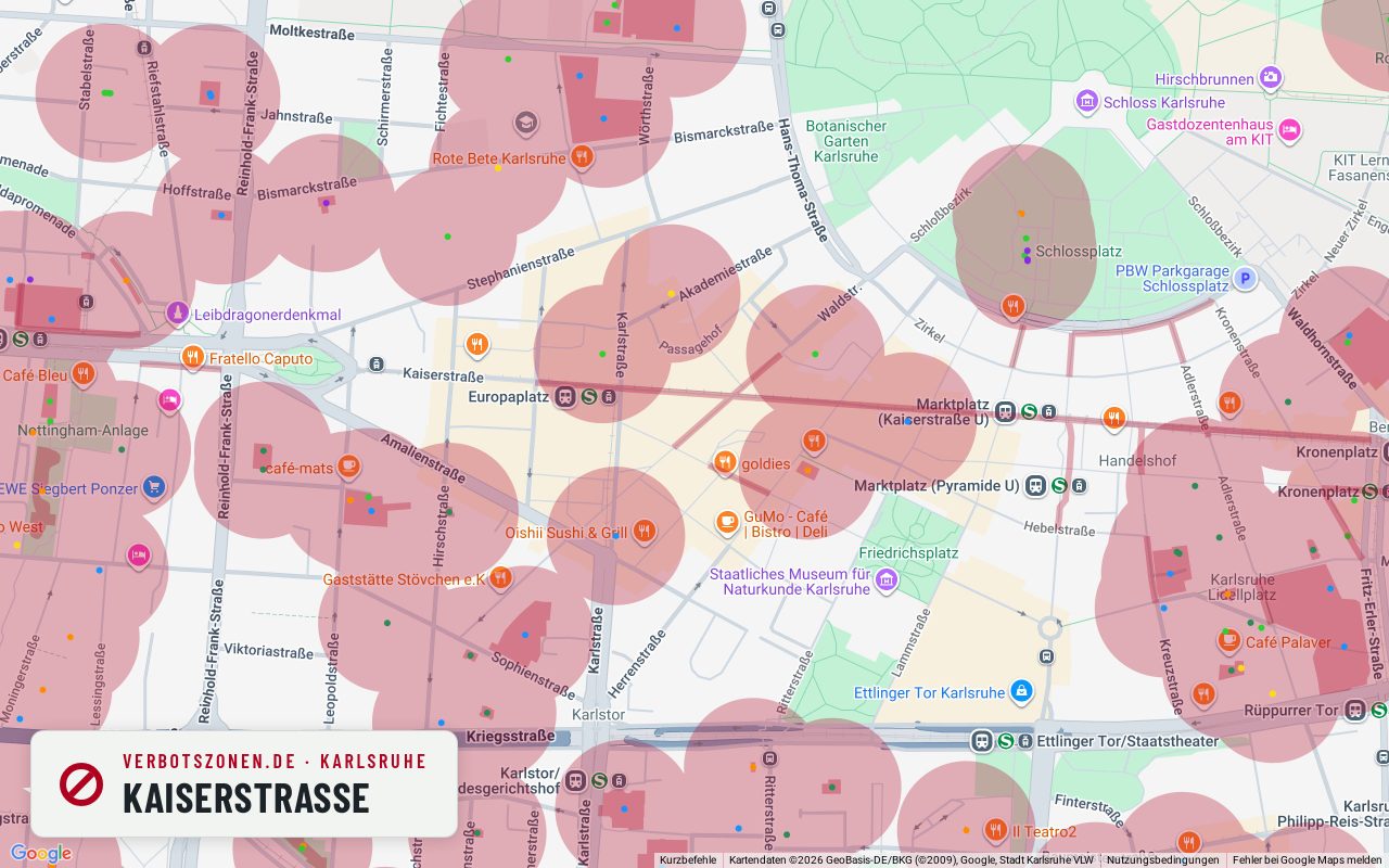Bubatzkarte Karlsruhe: Cannabis-Verbotszonen rund um Kaiserstraße