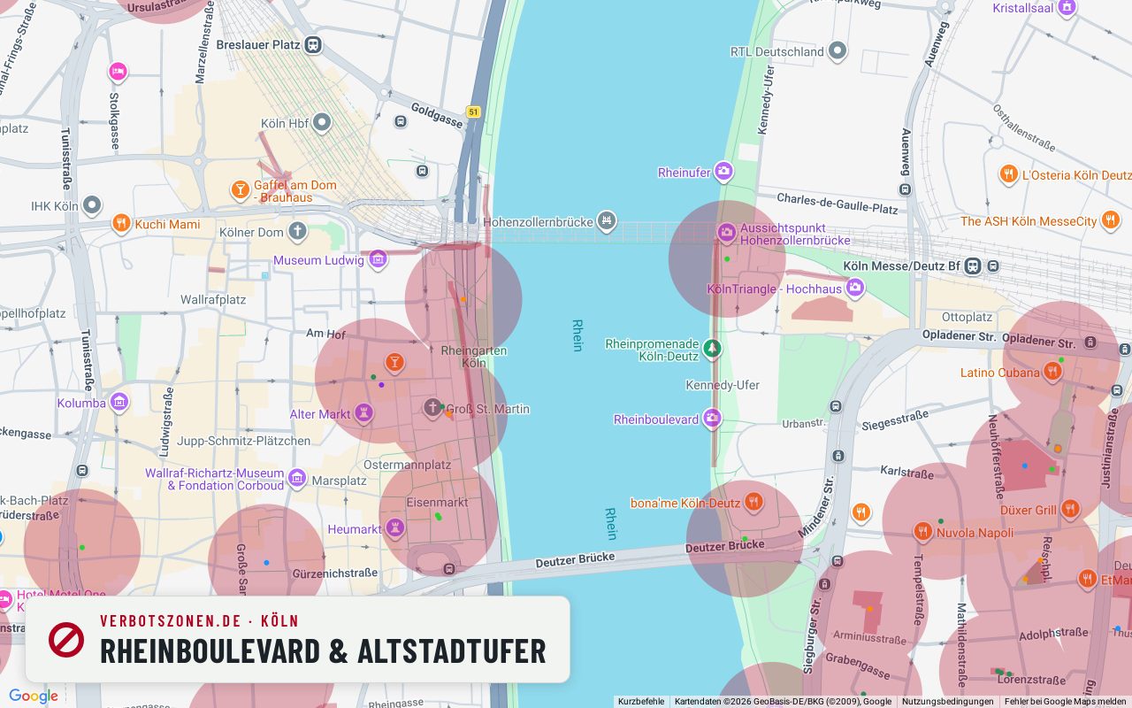 Bubatzkarte Köln: Cannabis-Verbotszonen rund um Rheinboulevard & Altstadtufer