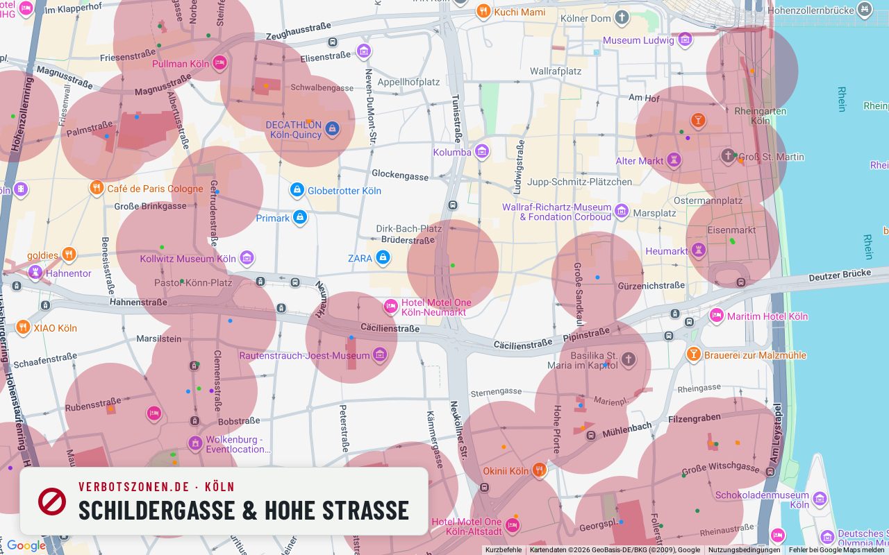 Bubatzkarte Köln: Cannabis-Verbotszonen rund um Schildergasse & Hohe Straße