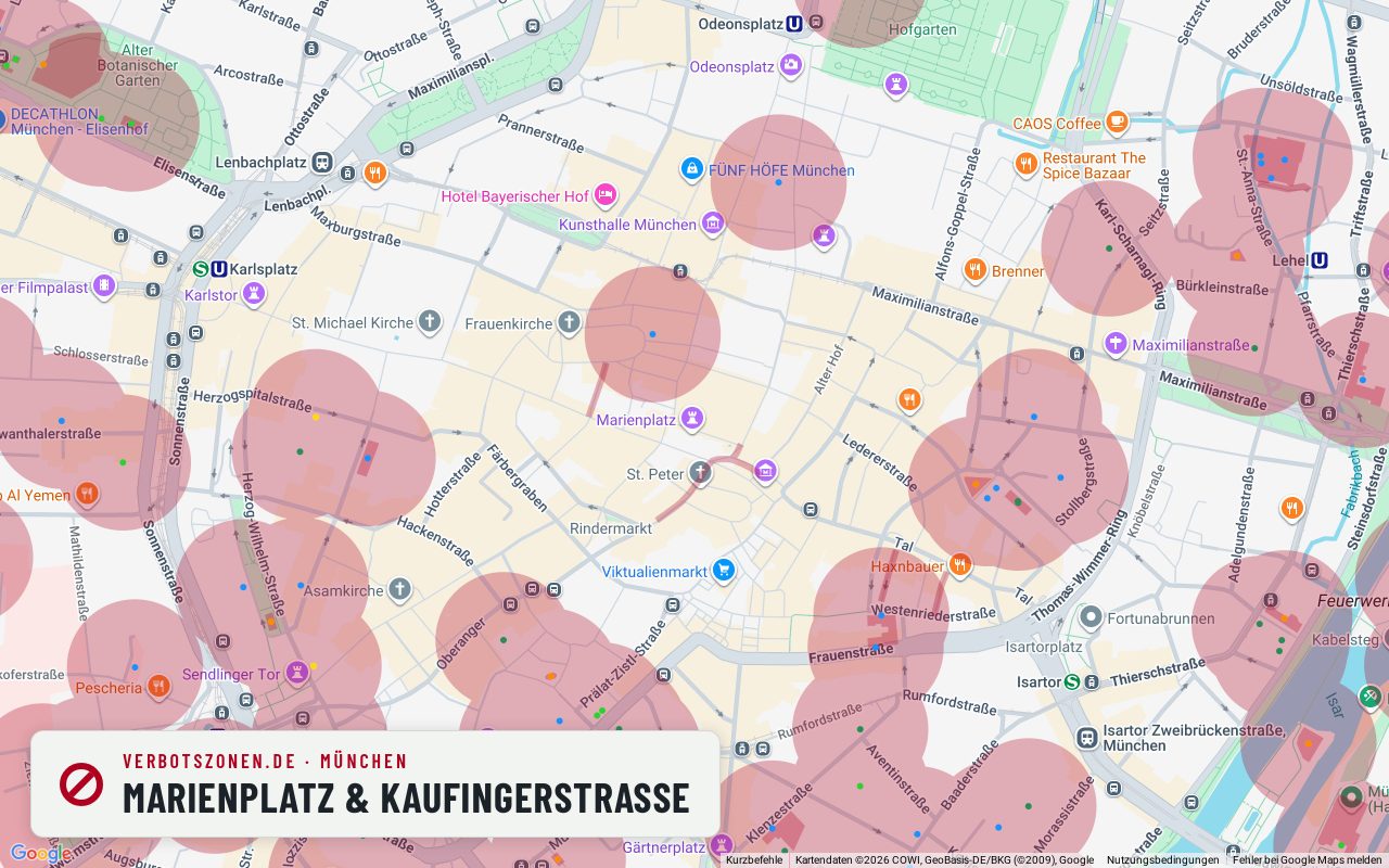 Bubatzkarte München: Cannabis-Verbotszonen rund um Marienplatz & Kaufingerstraße