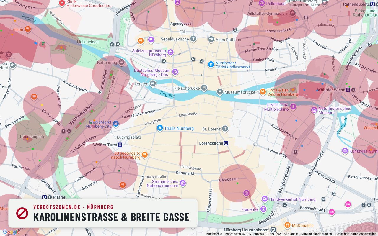 Bubatzkarte Nürnberg: Cannabis-Verbotszonen rund um Karolinenstraße & Breite Gasse