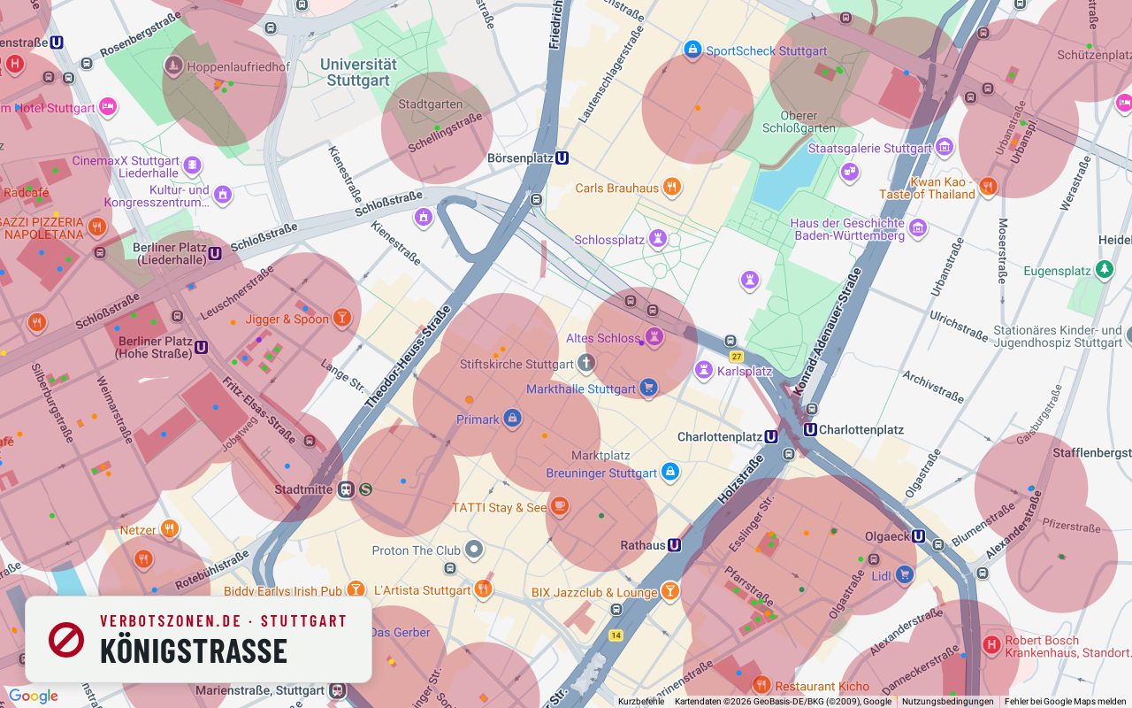 Bubatzkarte Stuttgart: Cannabis-Verbotszonen rund um Königstraße