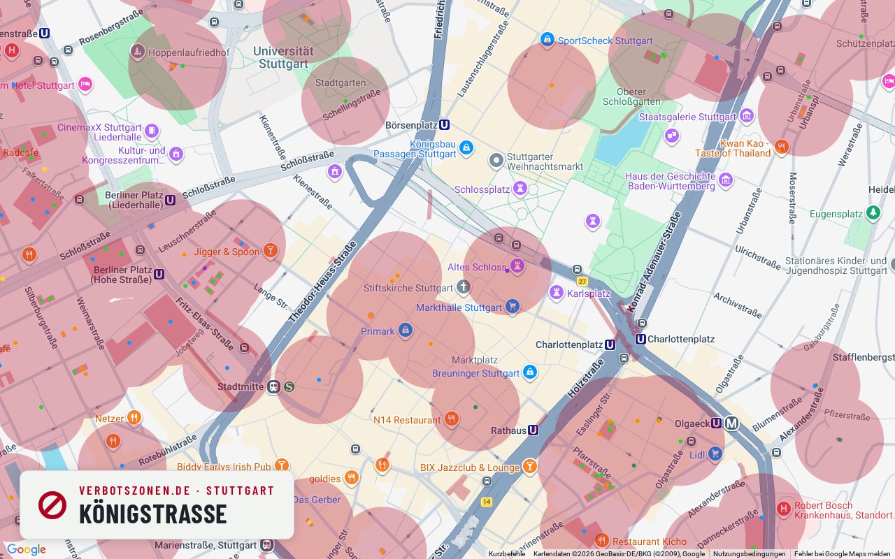 Bubatzkarte Stuttgart: Cannabis-Verbotszonen rund um Königstraße